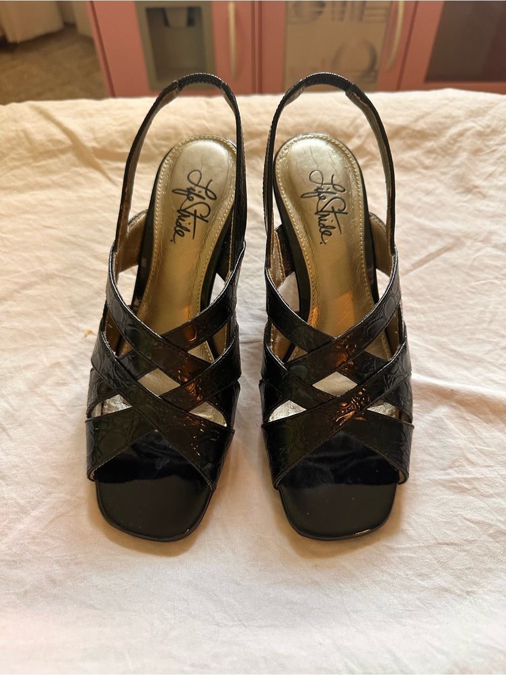 Life Stride Black Patent Slingback Heels